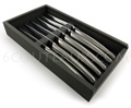 Coffret Laguiole INOX MONO-COQUE - 6 couteaux acier inoxydable BRILLANT  livr�s en coffret plumier bois noir - Convient pour lave-vaisselle 