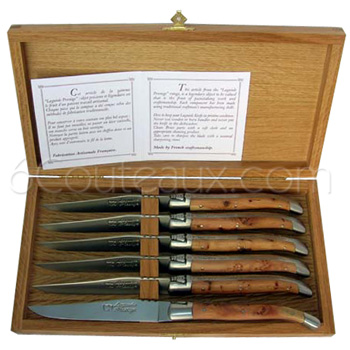 Au Sabot knives, Boxes Laguiole juniper wood handle steak knives