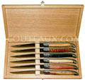 ARTO cutlery - Gift box 6 laguiole steak knives - satin stainless steel blade bolsters and plates  the handles are made in olivewood boxwood ebony palissander rosewood snakewood - delivered in oak wooden box 