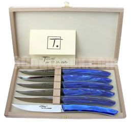 Au Sabot knives, Boxes LE THIERS colored plexi handle steak knives