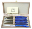 Coffret cadeau bois 6 couteaux de table Le Thiers Au Sabot  manche plexi bleu gitane - lame inox 