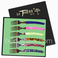 LE THIERS design colored handle  gift box of 6 forks mixed colors handles 