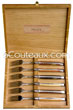 Coffret cadeau de 6 fourchettes laguiole forg�es  fourchette-mitres-platines tout en acier inoxydable  les manches sont en olivier-buis-�b�ne-palissandre-bois de rose-amourette livr� en coffret bois ch�ne 