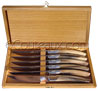 Couteaux THIERS PIROU manche pointe de corne blonde flamm�e  Coffret cadeau en ch�ne de 6 couteaux 