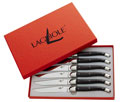 Coffret cadeau 6 couteaux de table Forge de Laguiole manche pointe de corne noire  mitres et lame inox brillant