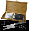 Coffret cadeau de 6 couteaux � steak LE THIERS manche CARBONE Jean-Philip Orf�vre  lame brillante acier inoxydable et platines carbone  livr�s en coffret bois de ch�ne - Convient pour lave-vaisselle 