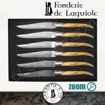 Fonderie de Laguiole, Coffret 6 couteaux laguiole manches Olivier