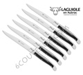 Laguiole en Aubrac: box of six Laguiole knives - handles are made in BLACK CORIAN - blade bolsters and plates in bright stainless steel - suitable for diswasher 