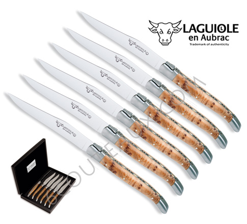 Laguiole-En-Aubrac, Coffrets couteaux Laguiole à steak manche loupe de genévrier