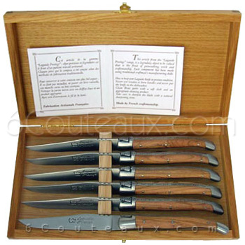 Au Sabot knives, Boxes Laguiole olive wood handle steak knives