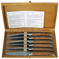 Coffret cadeau bois 6 couteaux de table Laguiole Au Sabot manche olivier - mitres et lame inox satin� 