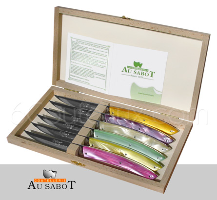 Couteaux Au Sabot, Coffrets couteaux LE THIERS de table manches color�s plexi