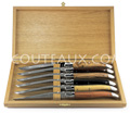 Coutellerie ARTO - Coffret cadeau de 6 couteaux laguiole lame mitres et platines en acier inoxydable BRILLANT  les manches sont en olivier buis �b�ne palissandre bois de rose amourette  livr� en coffret bois ch�ne 