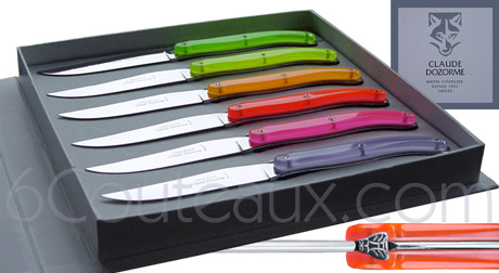 FLUO HIGH-TECH Claude Dozorme Laguiole knives, Box 6 Laguiole steak knives