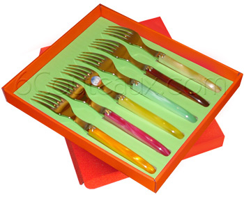 Fourchettes Laguiole, Coffret 6 fourchettes Laguiole manches acrylique