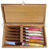 Steak knives THIERS acrylic design colored handle  Oak gift box of 6 knives mixed colors handles 